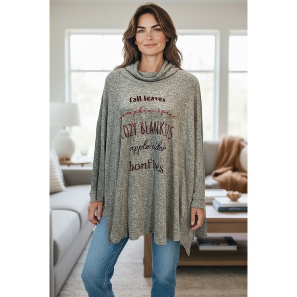 Fall Leaves‎ Cozy Blankets Poncho Top Tunic Sweater, Autumn Vibes, Women